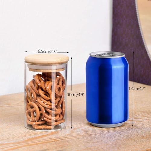 Image of SILIVO Spice Jars with Airtight Bamboo Lid [Round, Pack Of 12, 270ml] - Glass Spice Bottles, Seasoning Jars and Containers for Salt, Sugar, Coffee Beans - Set of 12 Jars with Wooden Lids
