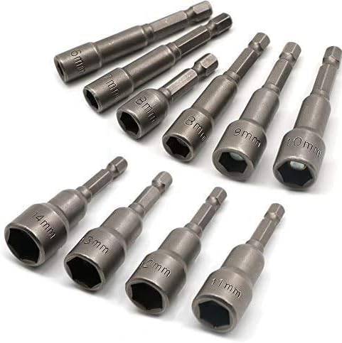 Electronic Quickly Change Magnetic Nut Setter He-Shank Socket Adapter Set Power Nut Diver 10 Pieces 6,7,8,9,10,11,12,13,14 mm