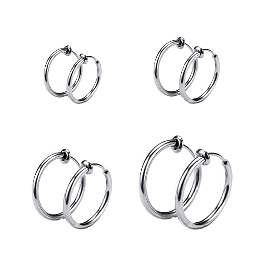 YATEICBC 4 Paia Orecchini a Cerchio in Acciaio Inossidabile Piccoli Orecchini a Cerchio Cartilagineo Anelli per Labbra Naso per Uomini e Donne，12mm,14mm,16mm,18mm