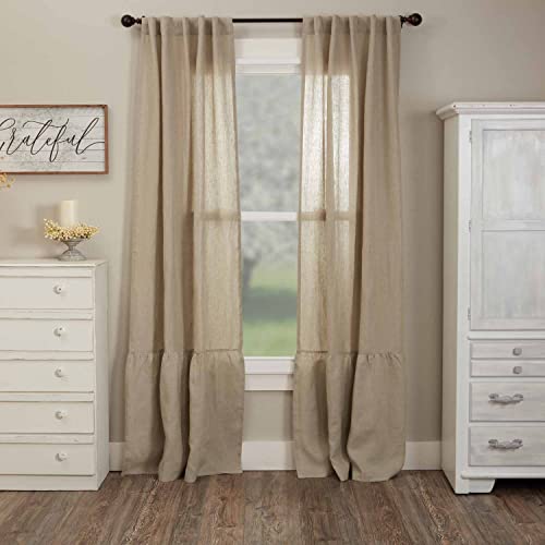 Piper Classics Provincial Linen Natural Beige Ruffled Panel Curtains, Set Of 2 Panels, 84" Long X 40" W, 100% Linen Drapes #TOP29