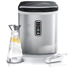 Brandson – Eiswürfelmaschine Edelstahl – Eiswürfelbereiter Edelstahl – Ice Cube Maker – Eiswürfelautomat mit Kühlung – 2,2 Liter Tank – Kleine + Große Eiswürfel – Selbstreinigungsfunktion – Silber
