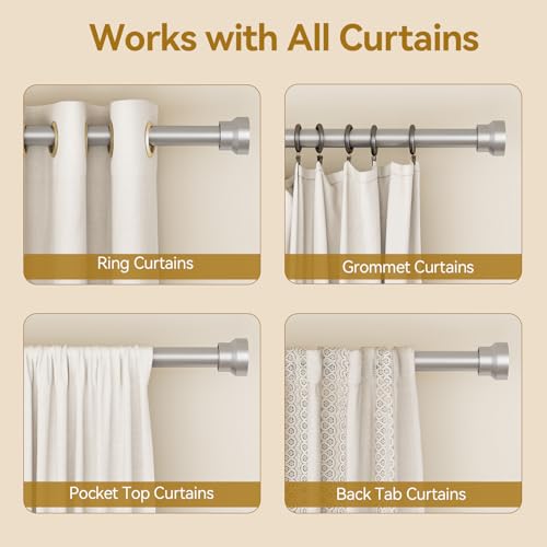 Image of YaFex Curtain Rods 32-114 Inch, Heavy Duty 1 Inch Diameter Silver