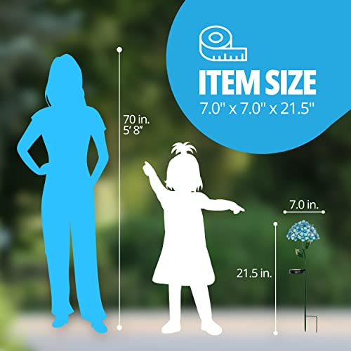 Exhart Garden Solar Lights, Decorative Hydrangea Flower Garden Stake, 26 Leds, Cute Metal Outdoor Decoration, Turquoise, 7 X 21.5 Inch #TOP5