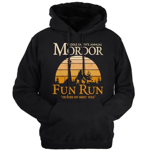 Lontse Middle Earths Annual Mordor Fun Run One Does Not Simply Walk Hoodie Sweatshirt Pullover for Men Black/R2 M