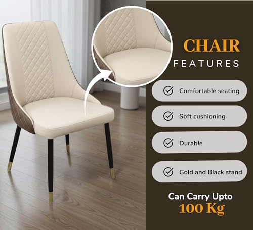 طقم طاولة وكراسي مكون من 7 قطع من اتش اف اتش اتش او ام تي، طقم طاولة وكراسي يتسع لـ6 اشخاص، مجموعة متينة للمطبخ وغرفة الطعام، اثاث طاولة مناسب للمنزل (ابيض/بني/)