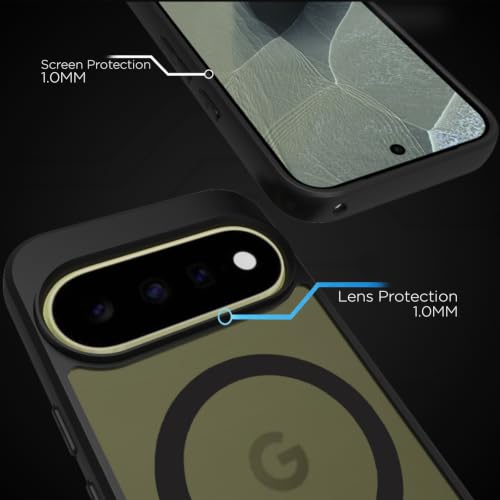 Image of RIGGEAR Shockproof Sleek Hybrid Armor Magnetic Back Cover Case Compatible with MagSafe Accessories for Google Pixel 11 / Pixel 11 Pro (Smoke Black Matte PC + Black TPU Bumper)