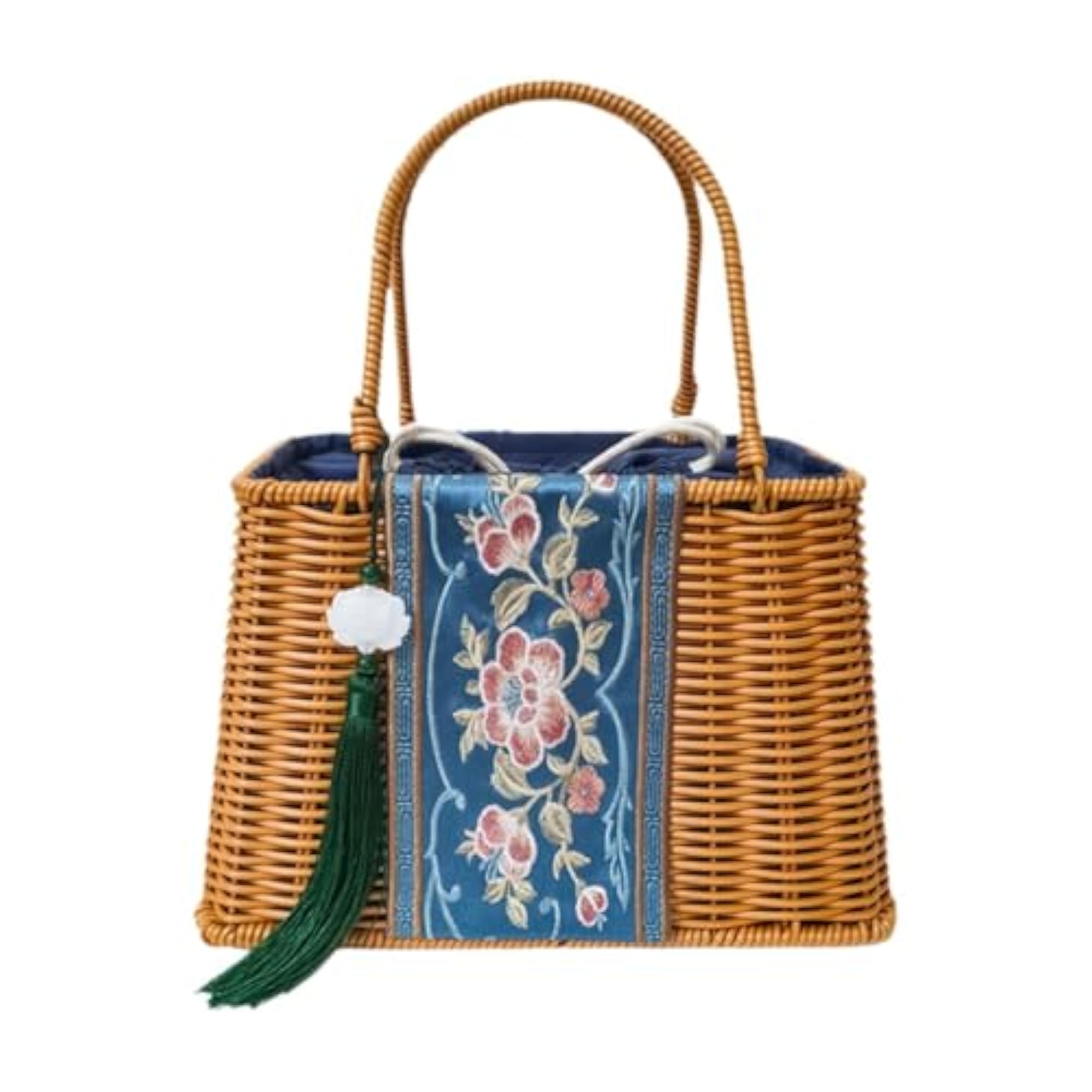 Woven Rattan Handbag for Travel and Vacation, Beige