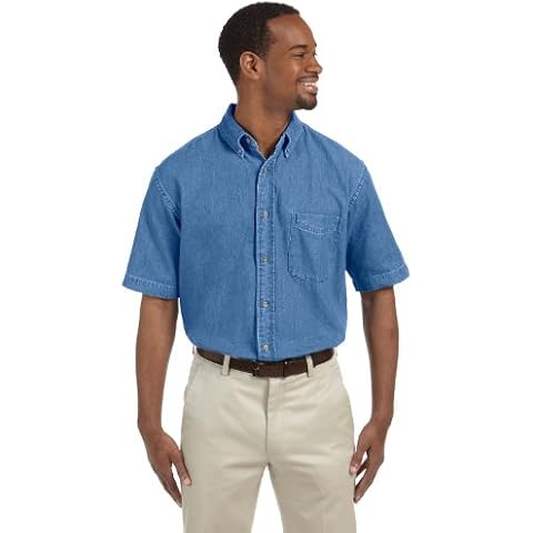 Harriton Men's 6.5 oz. Short-Sleeve Denim Shirt, Large, Light Denim Cover