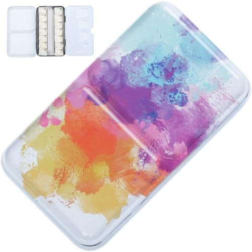 1 Paleta De Lata De Acuarela, Estuche De Pintura Vacío De Metal Colorido con 14 Medias Sartenes para Paleta De Acuarela De Viaje, Acrílico Y Pintura Óleo