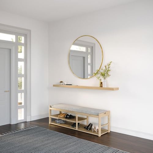 Modern Ember Alma 60 Inch Floating Shelf in White Oak | Burnished Walnut | Handcrafted Natural White Oak Wood Shelf | Single Bracket Wall-Mounted Fireplace Mantel Shelf | 60” W x 2” H x 8” D
