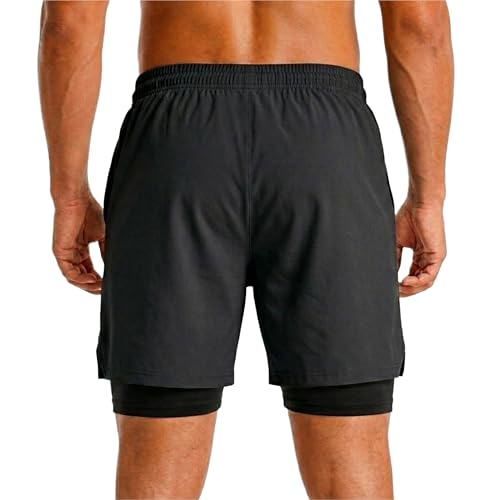 Image of Boldshark Men's 2-in-1 Running Shorts with Inner Compression Layer, Quick-Dry Sports Shorts with Phone Pocket for Gym, Running & Training
