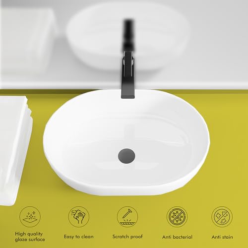 Image of WASSMIST Ceramic Wash Basin /Basin for Bathroom | Table Top | 31D x 40.5W x 12H (CM)