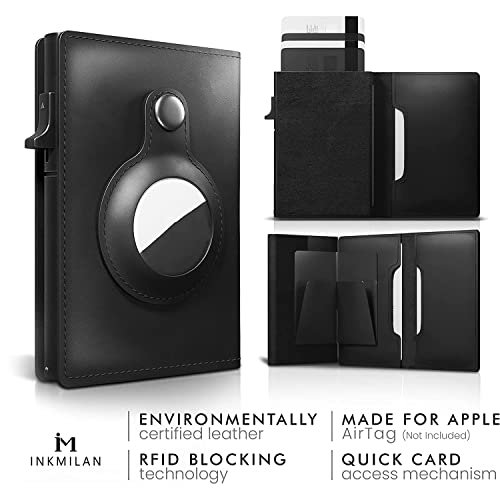 Image of INKMILAN Men's Slim Airtag Pop-Up Wallet Version 2 Credit Card Holder, RFID Blocking Anti-Loss Money Purse Ideal Gift for Men (No AirTag Included) (Black)