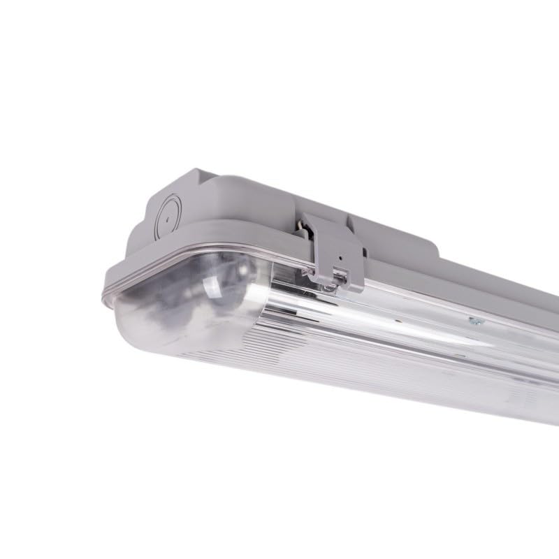 Plafoniera stagna vuota progettata per ospitare due tubi LED da 60 cm. È realizzata in policarbonato altamente resistente e il suo schermo trasparente consente il passaggio ottimale della luce. Incorpora quattro attacchi G13, due di loro con il cablaggio pronto per effettuare il collegamento elettrico e gli altri con il cavo pronto e scollegato, nel caso in cui sia necessario collegare dei tubi con connessione su entrambi i lati. Include tutti gli accessori necessari per il montaggio e il fissaggio, sia