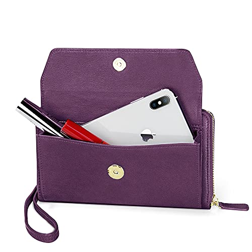 Image of nuoku Womens RFID Wallet Purse Wristlet Crossbody Clutch with Zip Around 2 Strap | RFID