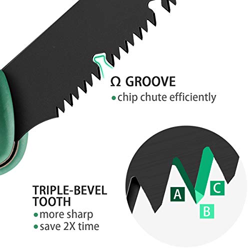 Bearhard Folding Saw, Pruning Wood Hand Saw, 10 Inch SK-5 Carbon Steel Blade with Triple Cut Teeth & Teflon Coating, w/Secure Lock Comfort Non-slip Grip for Camping, Pruning, Wood Working