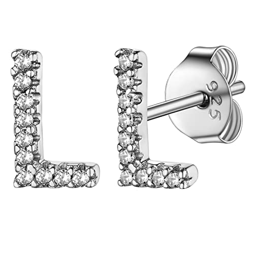 Pendientes de plata 925 con iniciales de circonita brillante Supcare para orejas sensibles