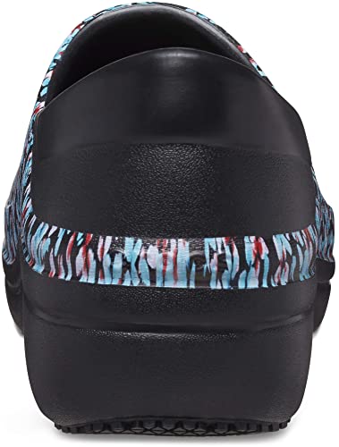 Women's Slip Resistant Work Clogs, Black/Ice Blue, Size 8