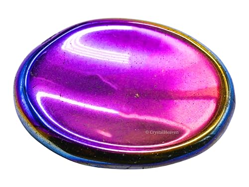Image of Crystal Heaven Certified Titanium Aura Quartz Thumb Worry Pebbles Stones For Anxiety Stress Relief Massage - Original Healing Gemstone Agate Rubbing Stone For Yoga Meditation Spiritual Reiki Feng Shui