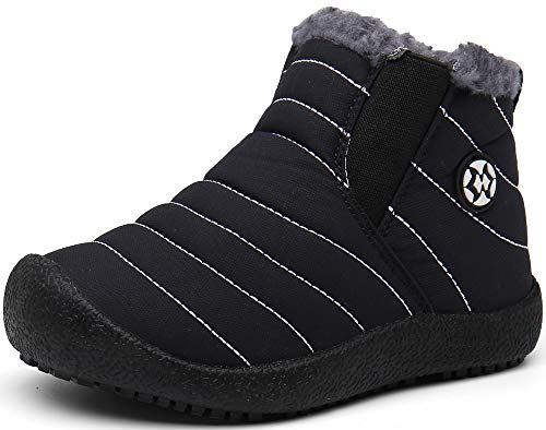 Gaatpot Zapatos Invierno Niña Niño Botas de Nieve Forradas Zapatillas Sneaker Botines Planas para Unisex Niños Negro(Niños) 28.5 EU = 29 CN