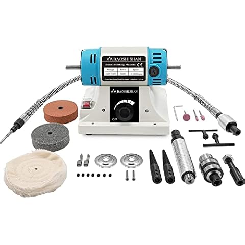 BAOSHISHAN Bench Polisher Buffer Polishing Grinding Machine Multi-Function Variable Speed Benchtop Polisher Grinder 1750-10000rpm 220V Cover