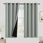 PONY DANCE 100% Blackout Curtains for Bedroom - Thermal Full Blackout Eyelet Curtains & Drapes Heat and Light Blocking Panels for Living Room with Black Liner 2 Pcs, 52 x 54 Inch, Sage Green