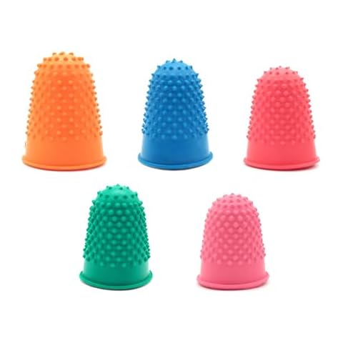 BlingKingdom 5pcs Rubber Finger Thimbles 5 Different Sizes Colors Finger Protector Covers Reusable Finger Protector Finger Pads Grips for Paperwork Cutting Embroidery Money Counting Crafts Cover