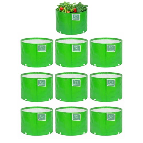 Image of GREENSHEEP HDPE Grow Bag Heavy Duty 260 GSM Round Plants Flower Growing Bags Floor Standing Mount Type for Home Garden Balcony Terrace Kitchen Nursery (Green, 18x18 inch, Pack of 10)