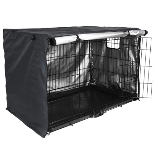 NiuLumea Funda para jaula de perro de 24 a 48 pulgadas, tela Oxford con malla transpirable para ventanas, diseño abierto lateral y frontal, lavable y de limpiar, color negro