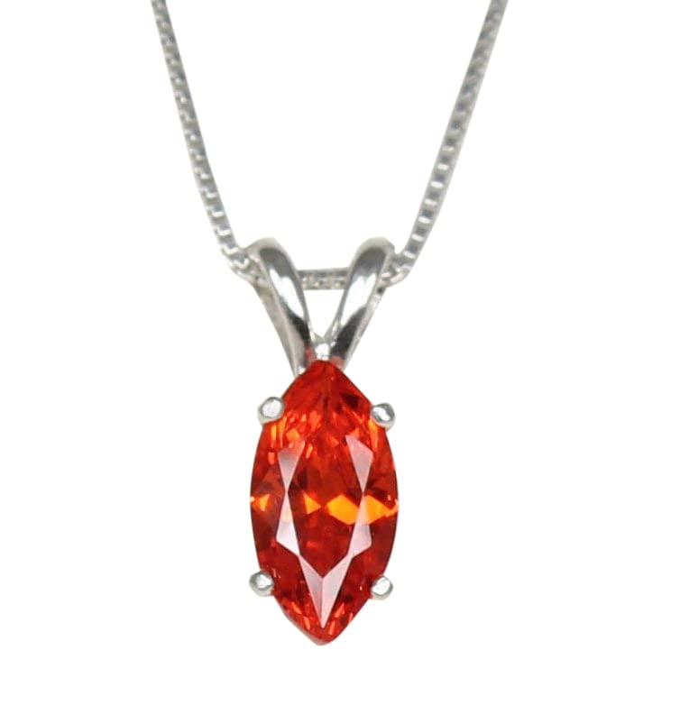 Mexican Fire Opal Necklace Sterling Silver 925 / Marquise-Shaped