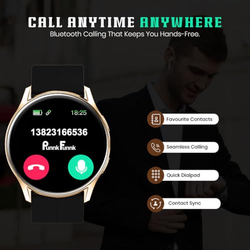 Image of PunnkFunnk Active 5 Smart Watch with 1.3 inch AMOLED HD Display | Bluetooth Calling, AI Voice Assistant, 100+ Sports Modes, Heart Rate & SPO₂ Tracking, IP68 Waterproof for Men & Women- (Black GoldDial)