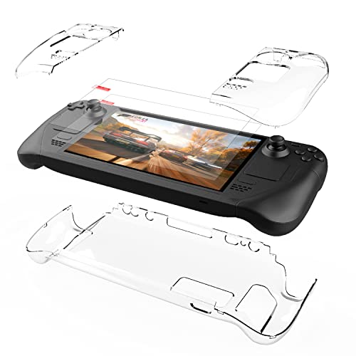 DamonLight Clear Case for Steam Deck [2 Protective Steam Deck Glass Protector] Game Machine PC Cover Military-Grade Drop Protection Anti- Scratch Game Console Case Compatible with Steam Deck