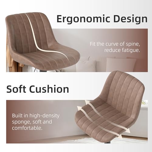 Image of Youhauchair Bar Stools Set of 4, Swivel Counter Height Barstools with Back, Adjustable PU Leather Bar Chairs, Modern Armless Kitchen Island Stool, Light Brown