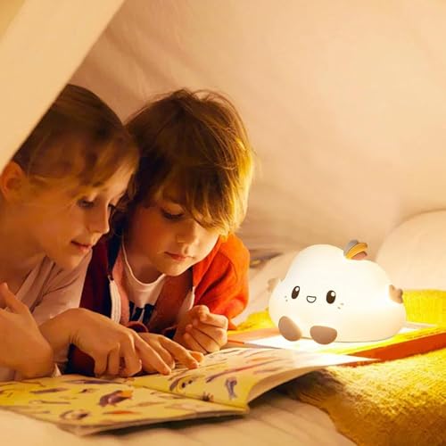 Image of Cute Silicon Cloud Night Light Rechargeable, Touch Control Light with USB Cable, Safe for Children Perfect Night Lamp for Kids, Girls, Boys | Travel, and Bedroom Decor, Soft & Safe LED