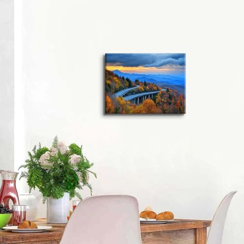 Image of Smoky Mountain Wall Art Blue Ridge Mountains Scenery Picture for Living Room Bedroom Nature Sunset Wall Decor National Parks Poster Sunrise Forest Landscape Painting Artwork Home Decoration 12x16 inch
