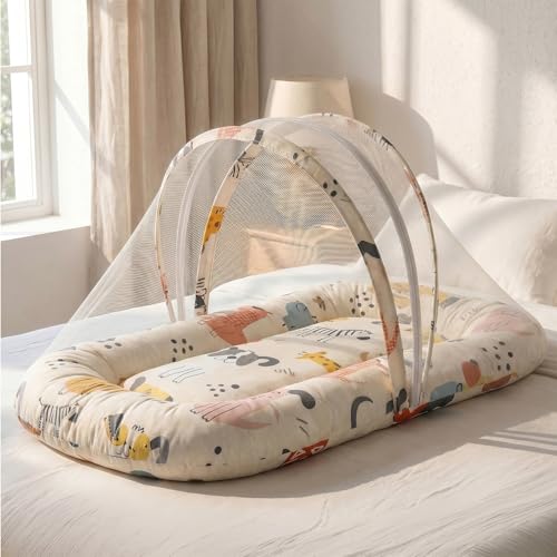 Image of StarAndDaisy 3 in 1 Baby Bedding Set for New Born Baby, Bed Mattress with Mosquito Net & Neck Pillow, Sleeping Nest Travel, Infant Toddler Bed Set Gifts for Baby Boy Girl 0-12 Months