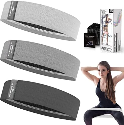 Whatafit Booty Workout Bands, Non Slip Resistance Bands for Legs and Hip, Fabric Resistance Exercise Bands Set with 3 Resistance Levels for Men and Women(White & Grey & Black)