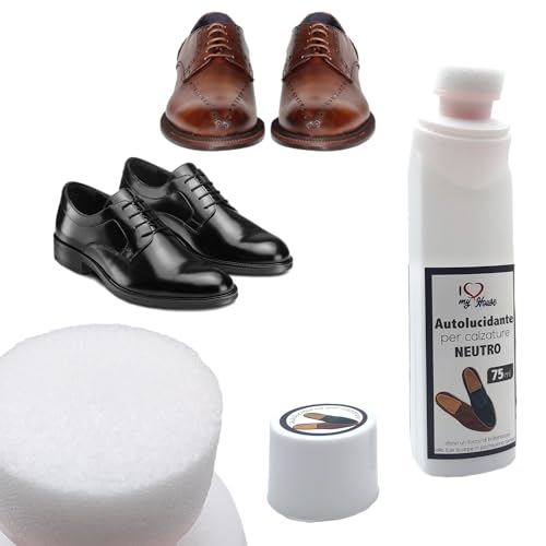 BullTek Crema abrillantadora instantánea, 75 ml, brillante con esponja, renueva y reaviva la piel de zapatos, bolsos, botas – Autolucidante para protección y brillo del cuero, neutro, 75 ml