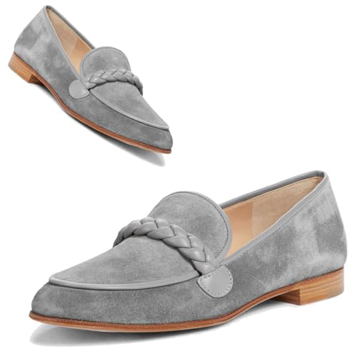 Image of MOOMMO Women Comfortable Suede Loafer Flats Round Closed Toe Slip On Penny Loafers Knitted Strap Oxford Loafer Shoes for Office Ladies Work Daily Casual Club Driver Flats Spring Elegant 4-11 M US