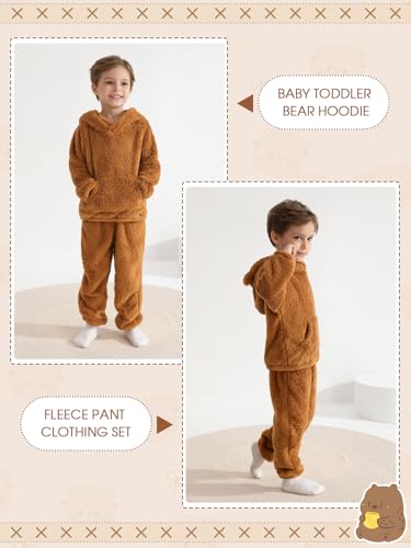 Toddler Baby Fleece Set Bear Hoodie with Ears Fuzzy Winter Sweatsuit Warm Hooded Sweatshirt & Sweatpants for Boys Girls3