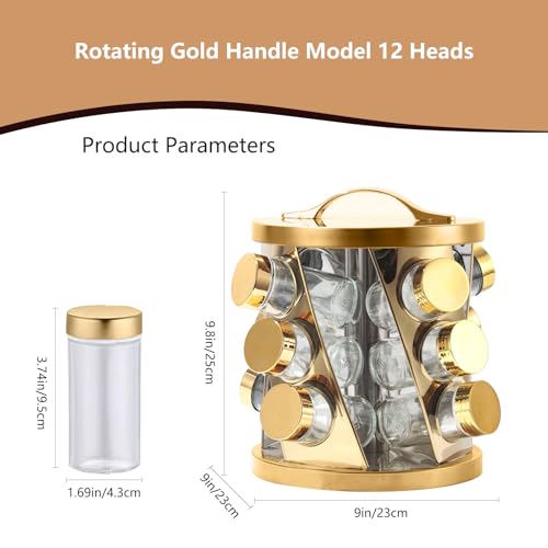 TINMIX Portable Stainless Steel Spice Rack with 12 Spice Jars Included Revolving Spice Organizer for Kitchen Tower Storage Rack for Spices and Seasoning Gold by TINMIX - Used condition - Image 2