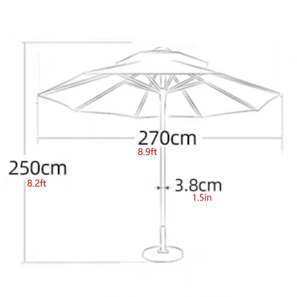 Ombrellone Da Esterno Impermeabile Ombrello Da Patio Doppio Tetto | 270cm Ombrellone Da Giardino Con Manovella In Legno Ombrellone Da Balcone Palo In Acciaio
