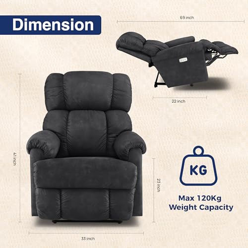 Image of LA Z BOY American Import Pinnacle Single Seater Auto Motorized I-Clean Fabric Reclina Way Recliner Sofa | Premium Durable Iconic Comfort Home Design | Living Room Relax Seating Chair | I Aviator Smoke