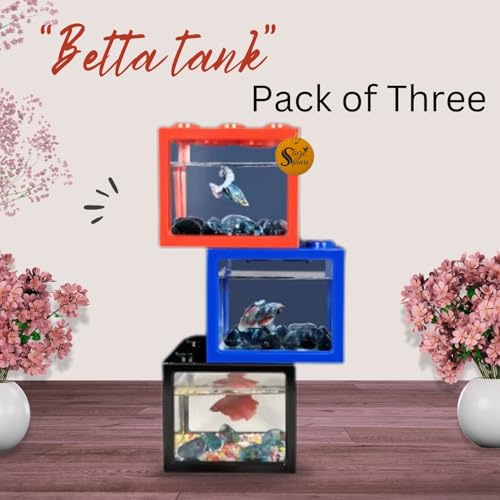 Image of Sage Square Betta Fish Tank - Perfect for Small Spaces, Sturdy, Stylish Design for Beginners & Experienced Fish Keepers, Easy Maintenance Aquarium for Betta Fish, Ideal for Home, Office (Pack of 3)