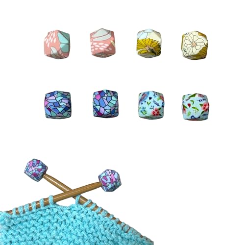 SPANSEE 8 PCS Hexagon Print Knitting Needle Stoppers, Knitting Needle End Caps, Knitting Needle Point Protectors, Stitch Stoppers, Knitting Notions fit Size 2.5-13 (3mm-9mm) Needles
