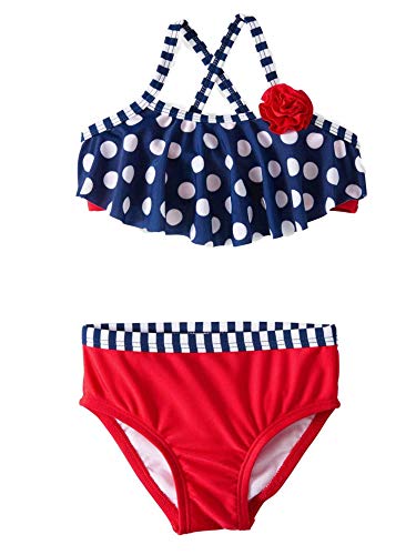 Infant girls red white & blue polka dot 2 piece ruffle bikini…