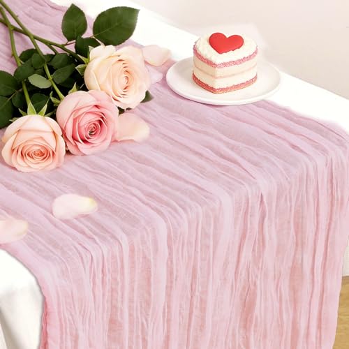 Pink Table Runner, 10 Ft Valentines Cheesecloth Table Runner, Gauze Rustic Spring Table Runners for Wedding, Party, Baby & Bridal Shower, 120 in Cheese Cloth Table Runners for Easter, Mother\'s Day