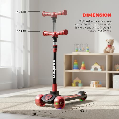 Image of Baybee Kitty Kick Scooter for Kids | Foldable 3 Wheel Kid Scooter with 4 Height Adjustable Handle & Brake | Skate Scooters with LED PU Wheels | Runner Scooters for Kids 3 to 10 Years Boys Girls (Red)