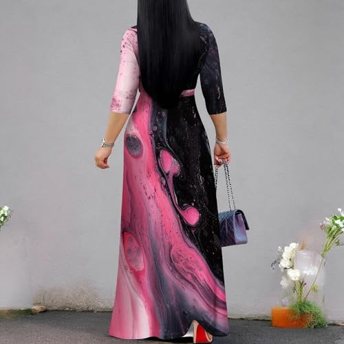 Image of PinkPatty Women's Print Maxi Dresses 3 /4 Sleeve Flowy Long Dress V Neck Wrap Tie Waist Sundress