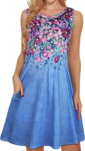 Image of elescat Women's Summer Dresses 2026 Beach Casual Sleeveless Floral Print Tank Loose Sundress with Pocket